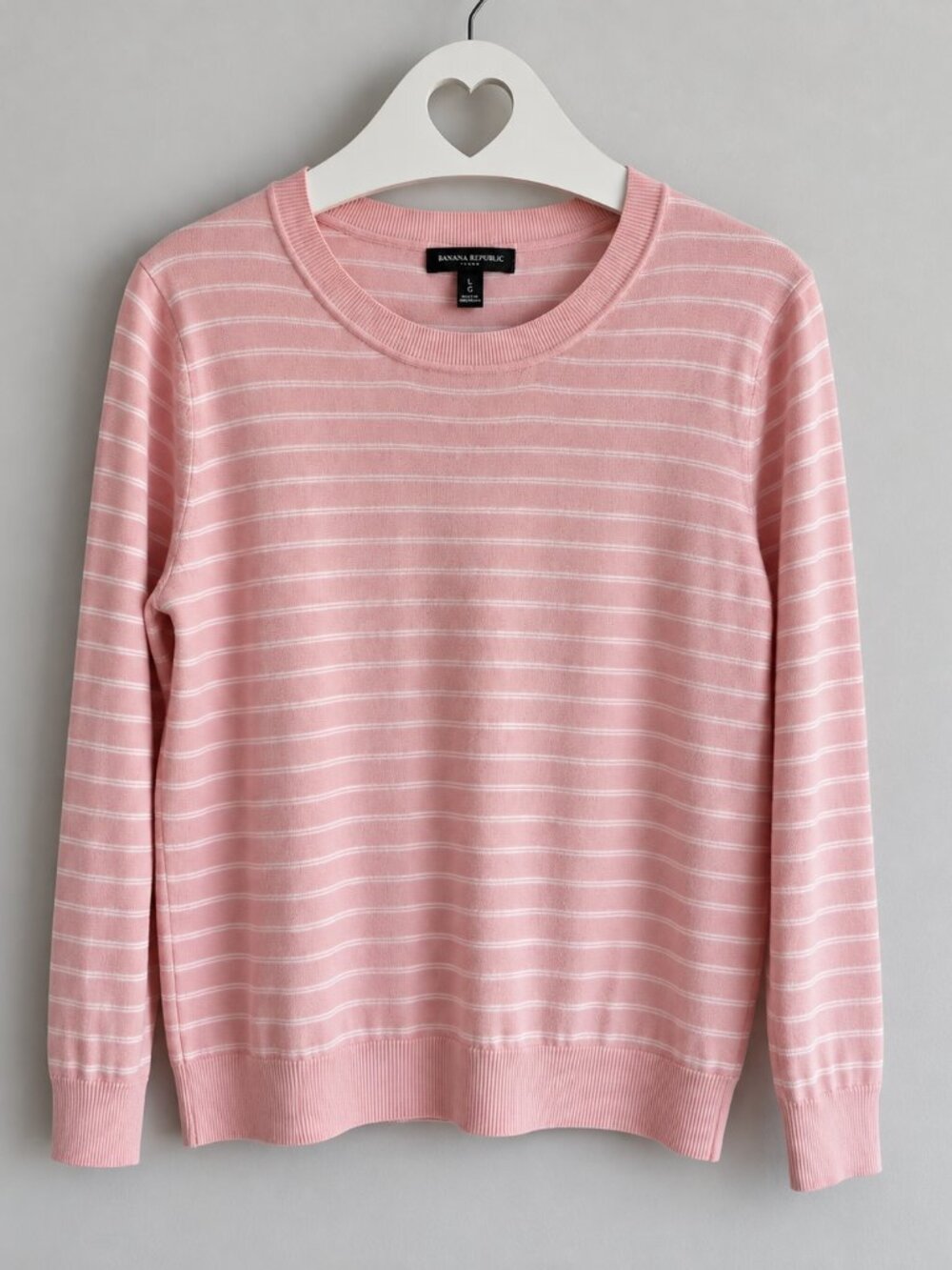 anana Republic Pink White Striped Cotton Blend Sweater Size L PTP20